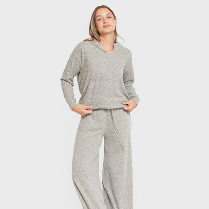 Sudadera capucha new punto extra suave mujer gris