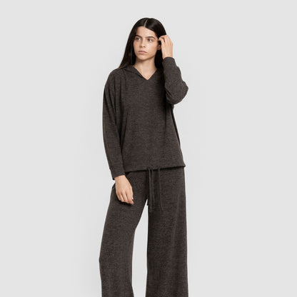 Sudadera capucha new punto extra suave mujer gris marengo