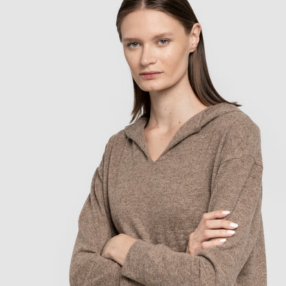 Sudadera capucha new punto extra suave mujer marrón