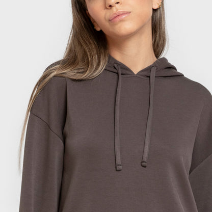 Sudadera capucha estilo modal mujer gris marengo