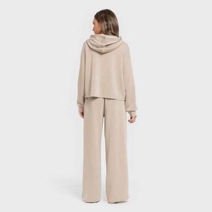 Sudadera capucha estilo modal mujer beige