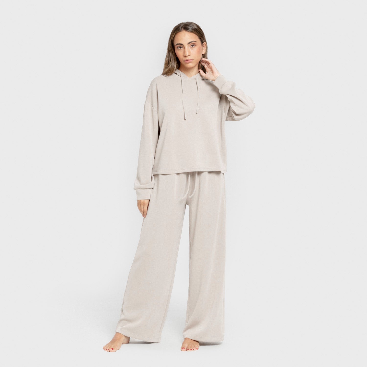 Sudadera capucha estilo modal mujer blanco natural