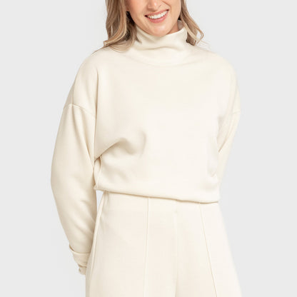 Sudadera cuello subido estilo modal mujer blanco natural