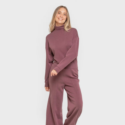 Sudadera cuello subido estilo modal mujer berenjena