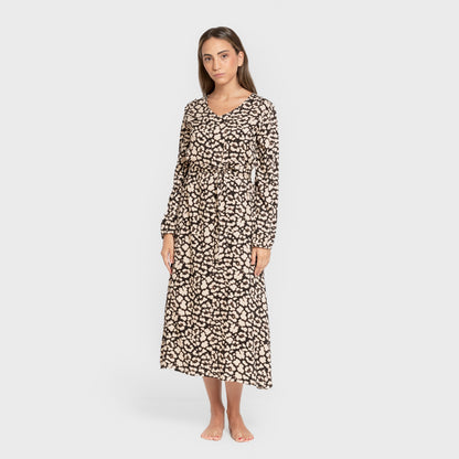 Vestido midi manga larga pico viscosa Vitamin negro