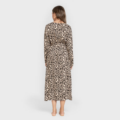 Vestido midi manga larga pico viscosa Vitamin negro