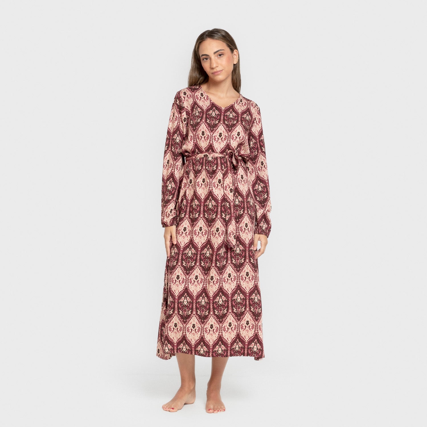 Vestido midi manga larga pico viscosa Ceramide