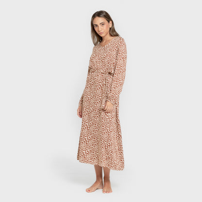 Vestido midi manga larga pico viscosa Serum teja