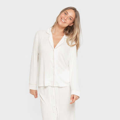Pijama manga larga camisero viscosa punto mujer Blanco Natural