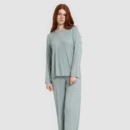 Pijama largo viscosa mujer Spring azul agua